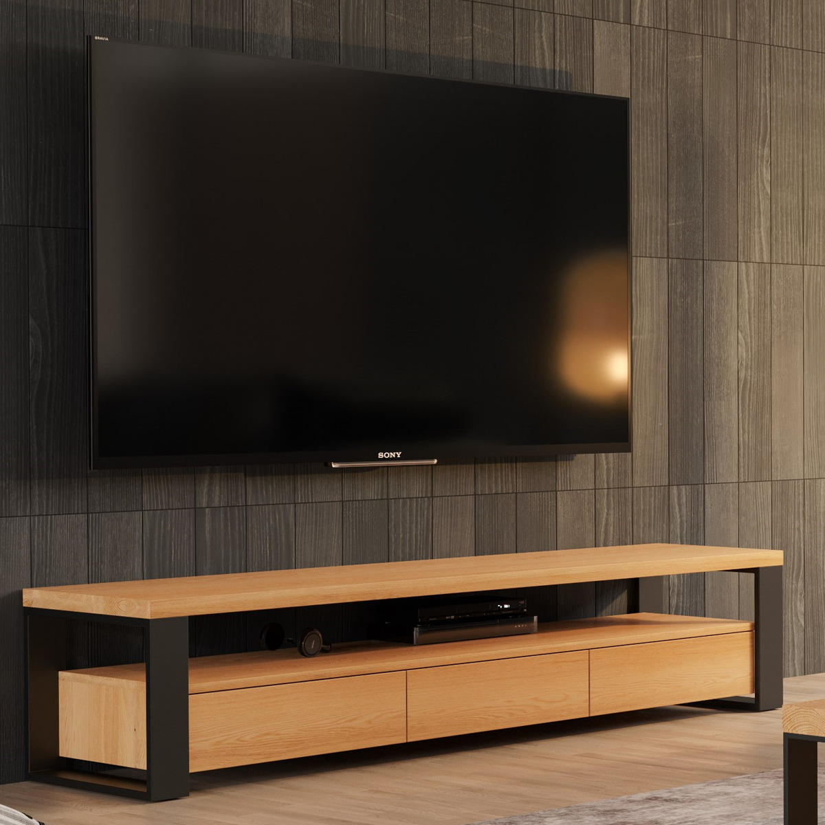 TV-SCHRANK Horizon aus massivem Eichenholz 160 cm - Eichefarben/Naturfarben, Holz (160/45/50cm) - Danzz