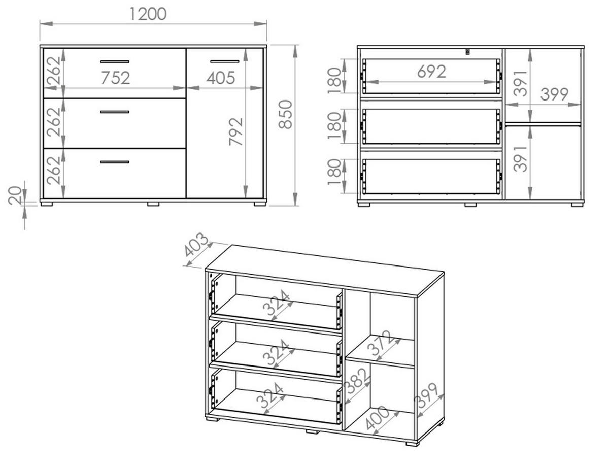 SIDEBOARD Caro Sonoma Eiche hell 120 / 40 / 85cm - Braun/Sonoma Eiche, Holz/Holzwerkstoff (120/85/40cm) - Feldmann-Wohnen