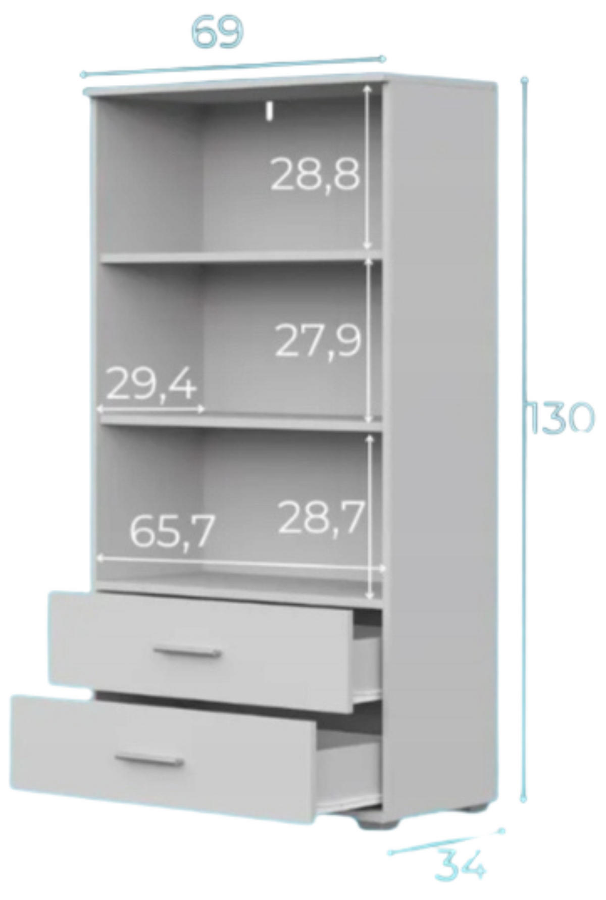 BÜCHERREGAL CR3-ST2 Weiß 69/34/130 cm - Weiß, Holzwerkstoff (69/130/34cm)