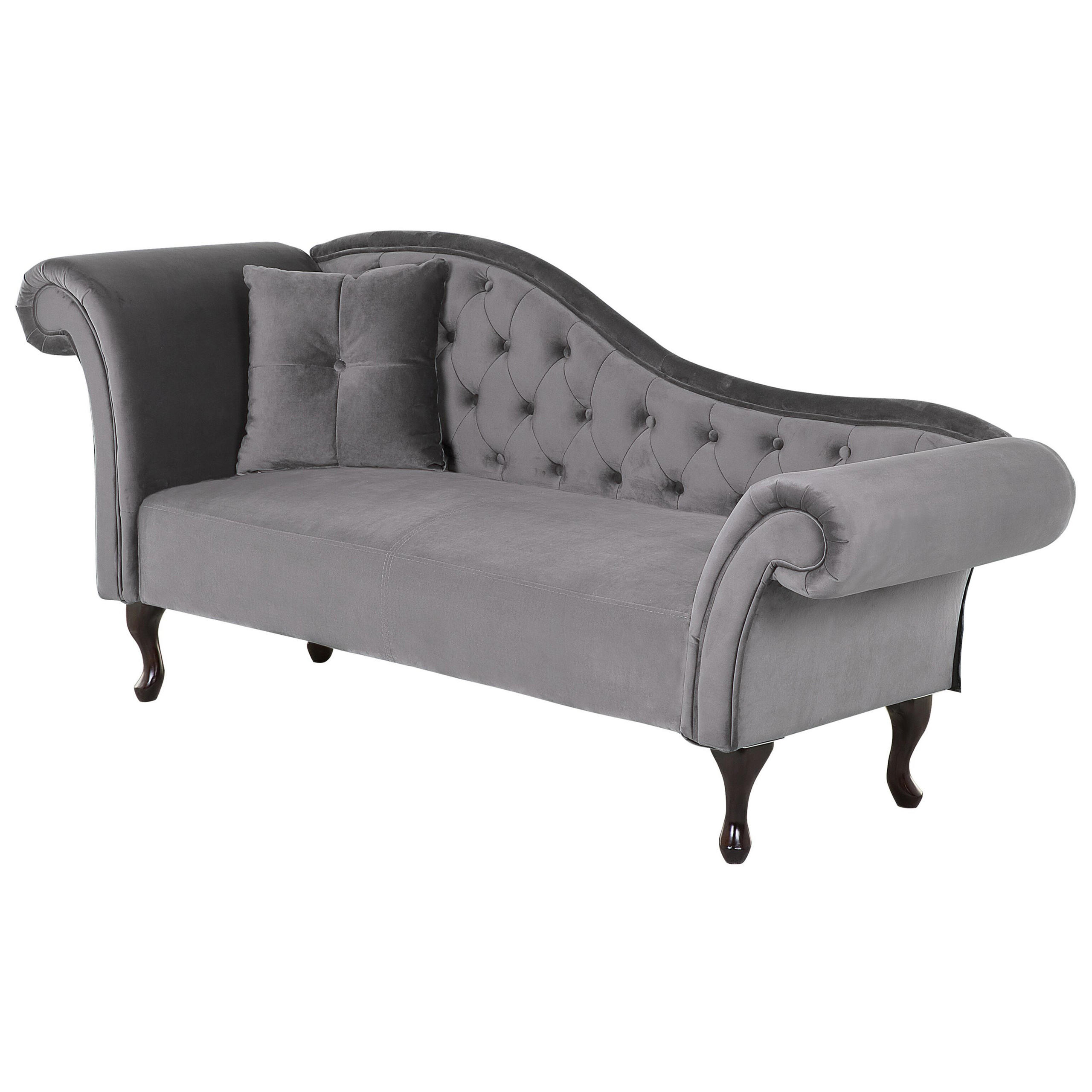 CHAISELONGUE Samtstoff grau linksseitig Lattes - Grau, Textil (188/87/59cm) - Beliani