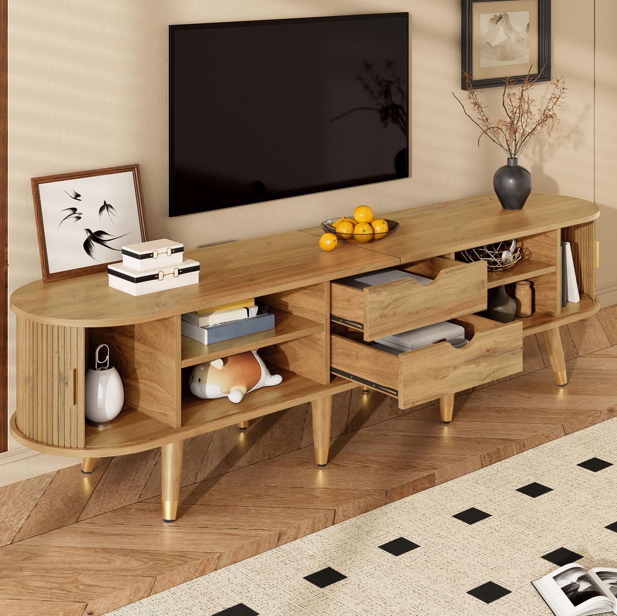 TV-SCHRANK mit Schiebetüren 175 x 38 x 45 cm MDF Holzoptik - Braun, Holzwerkstoff (38/45/175cm) - Beauniv