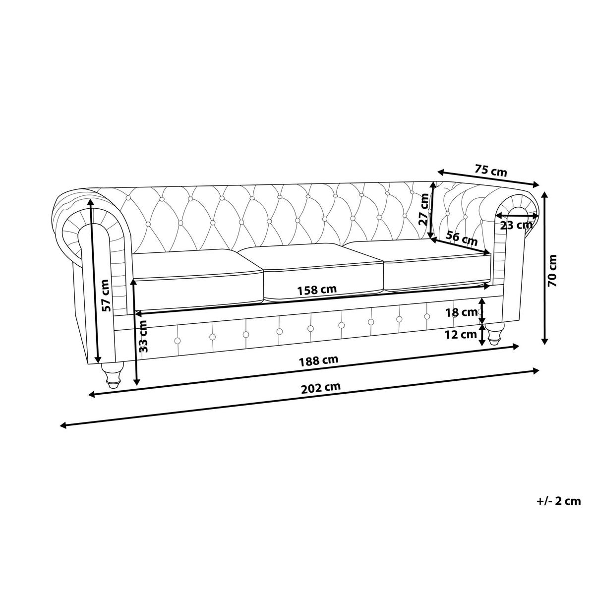 3-SITZER-SOFA Polyester Grau Chesterfield - Grau, Textil (202/70/75cm) - Beliani