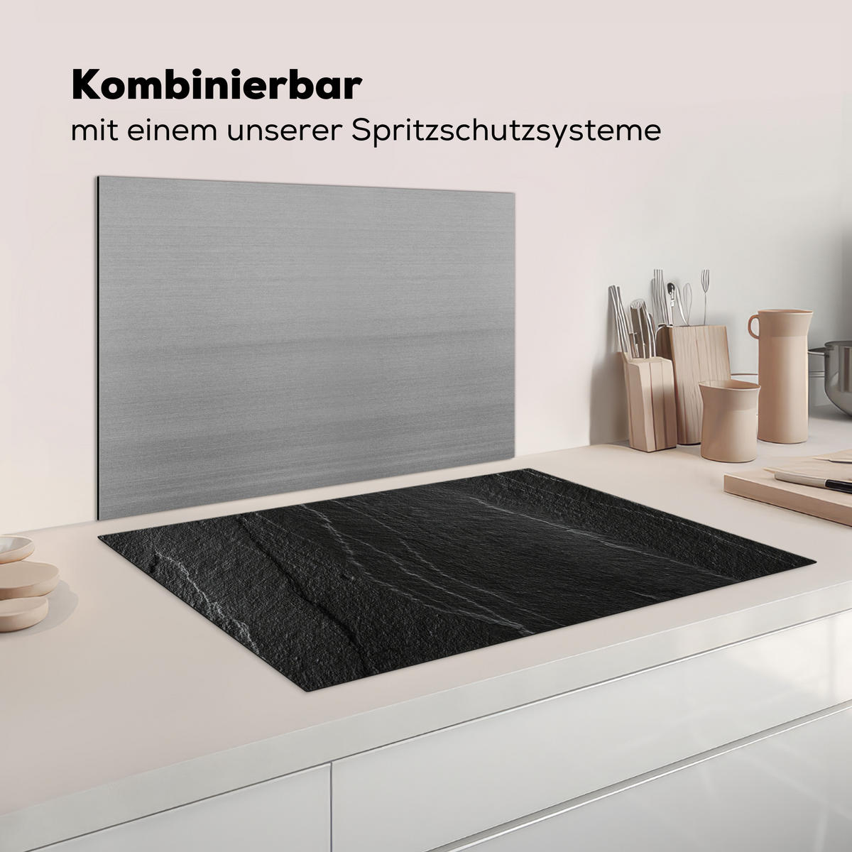 HERDABDECKPLATTE Stein - Anthrazit - Dunkelgrau - Steinstruktur Ceranfeldabdeckung 80x52 cm - Anthrazit, Kunststoff (80/52/0.2cm) - MuchoWow