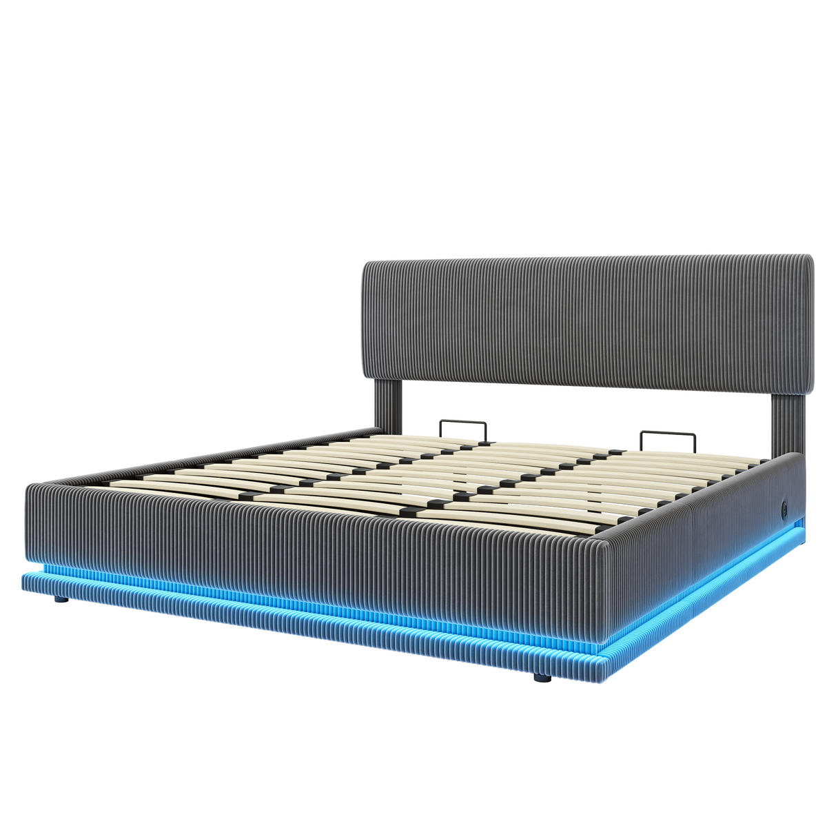 POLSTERBETT 180/200 cm mit LED-Beleuchtung, USB-C-Anschluss, verstellbarem Kopfteil und Bettkasten, Dunkelgrau - Dunkelgrau, Textil (180/200cm) - Redom