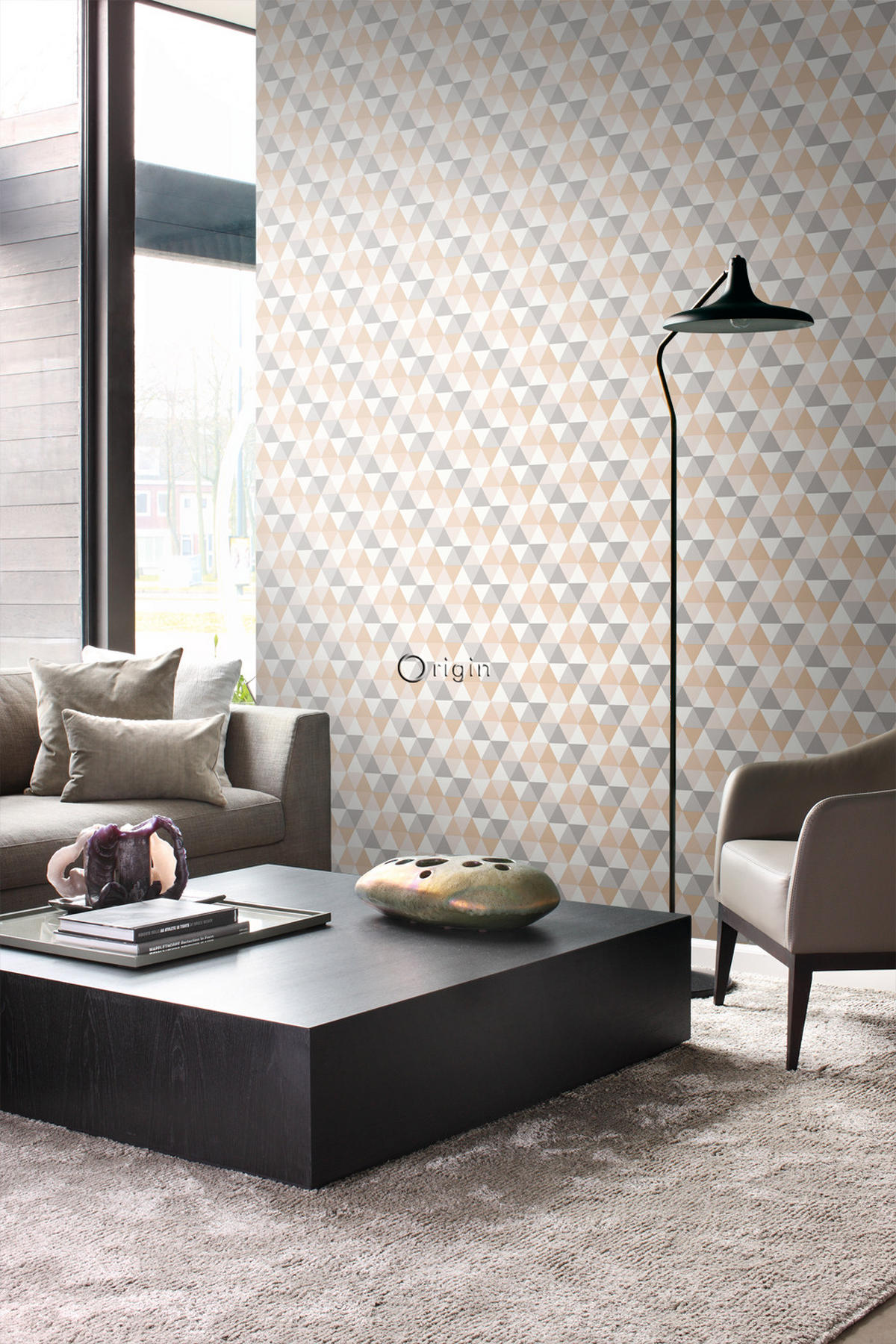 TAPETE grafische Dreiecke 53 cm x 10.05 m - Beige, Papier (53/1000cm) - Origin Wallcoverings
