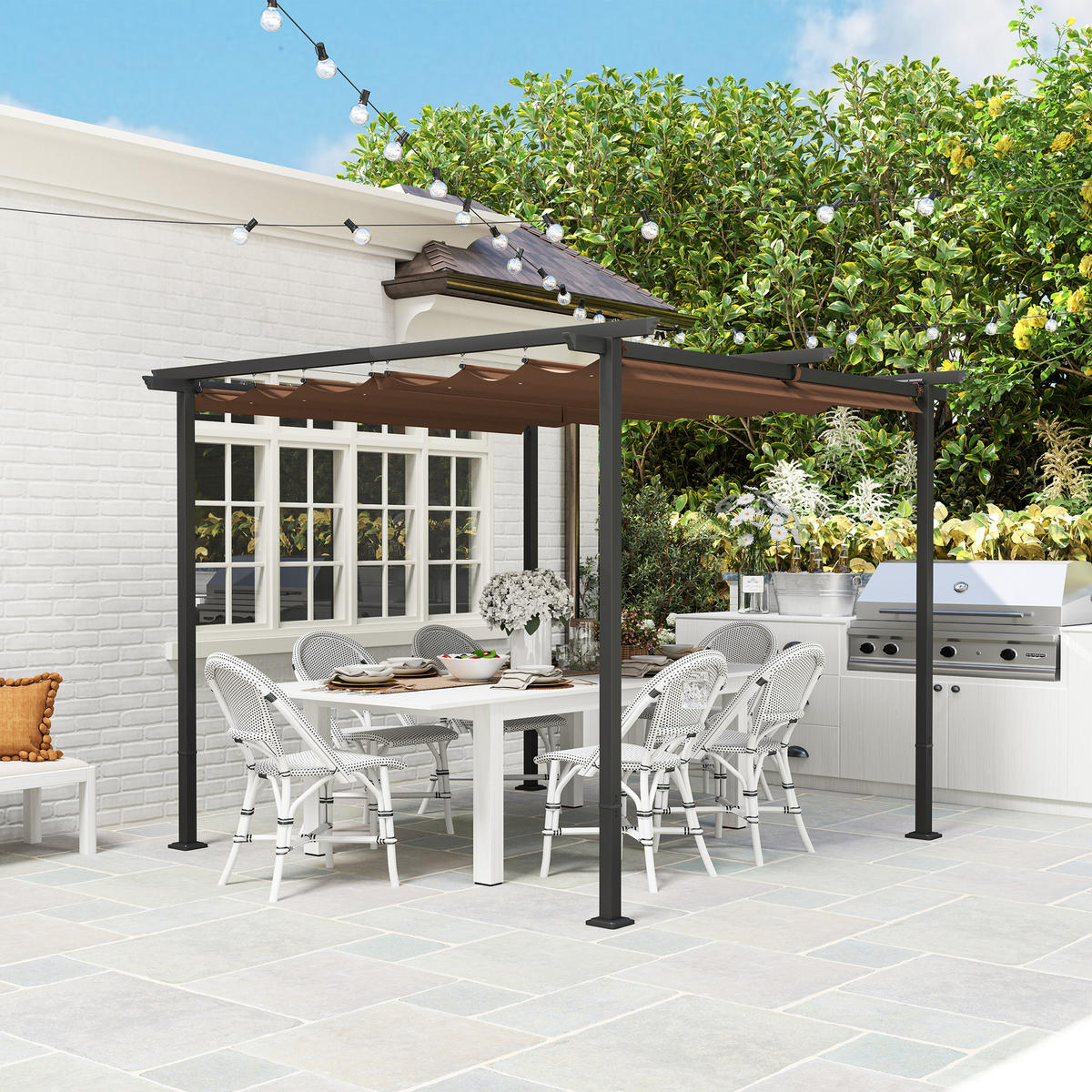 PERGOLA DE-12651 300/300 cm ausziehbar mit Magnetverschluss Braun - Braun, Textil (300/227/300cm) - ComfortXL