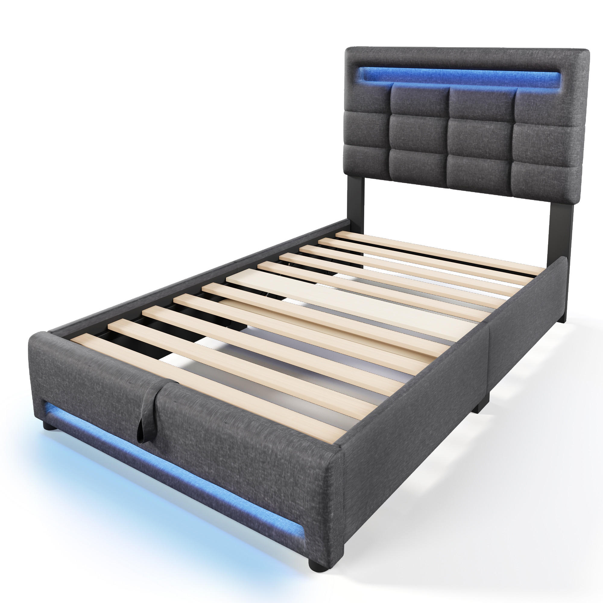 STAURAUMBETT 90/200 cm DE-04910, mit LED, Hydraulik und USB in Grau - Grau, Holzwerkstoff/Metall (90/200cm) - ComfortXL