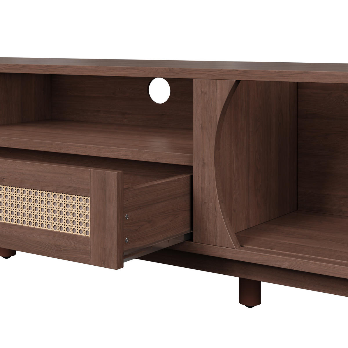 TV-ELEMENT165X37X46CM Rattan-Schiebetüren Nussbaum-Optik Landhausstil - Walnussfarben, Holz (44.5/12.6/178.99cm) - Raelunyi