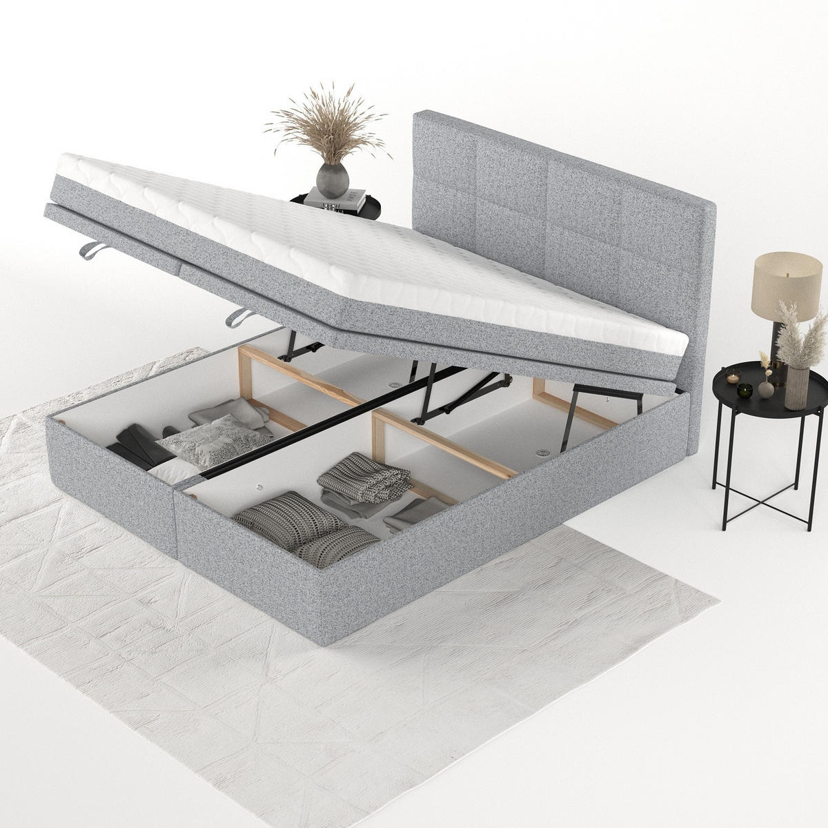 BOXBETT Tessa 140/200 cm Grau im Riva Stoff - Schwarz/Grau, Holz/Holzwerkstoff (140/200cm) - AltaBeds