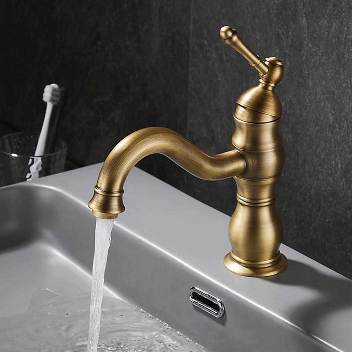 WASCHTISCHARMATUR Messing Antik Bronze 360° Schwenkbar - Goldfarben, Metall (9/20/17cm)
