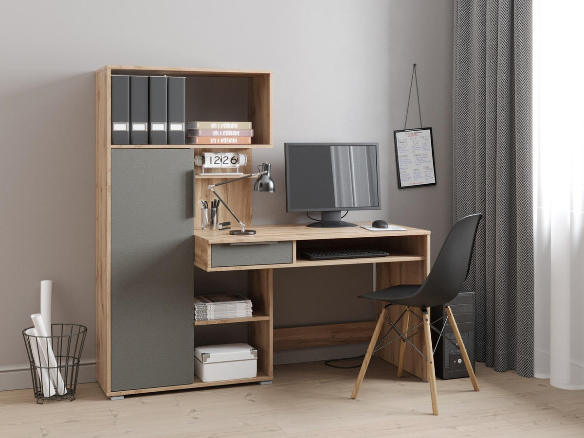SCHREIBTISCH Wotan Eiche, Graphit 150/149/92 - Eiche Wotan, Holzwerkstoff (92/150/149cm) - RAUMHIRSCH FURNITURE