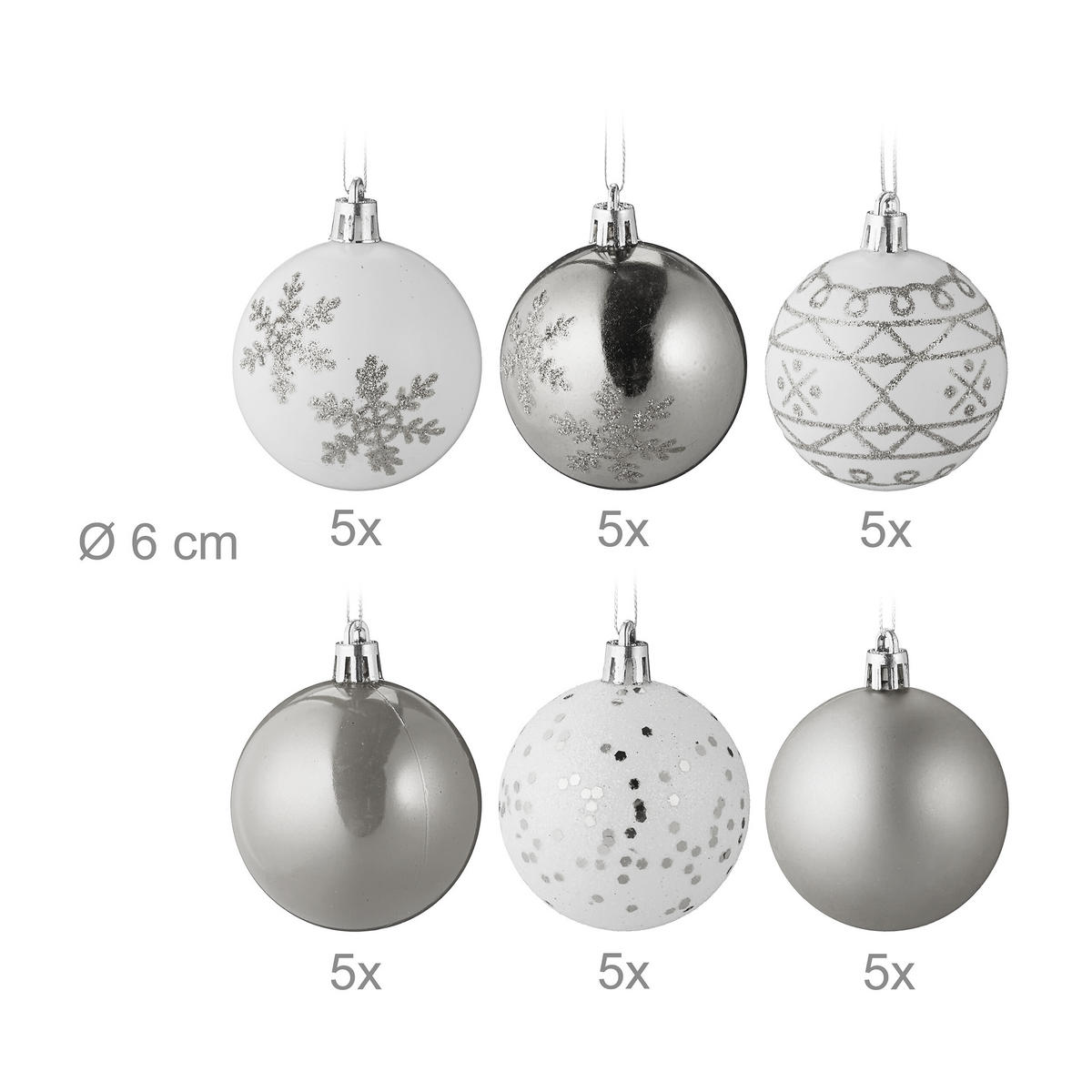 30-TLG.WEIHNACHTSKUGELN-SET - Multicolor, Kunststoff (6/7/6cm) - Relaxdays