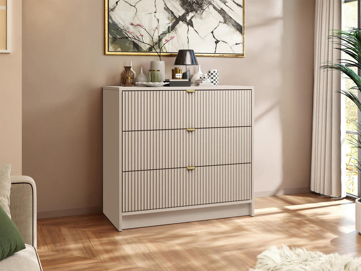 KOMMODE Tireno - Sandfarben/Goldfarben, Holzwerkstoff/Metall (80/75/40cm) - MIRJAN24