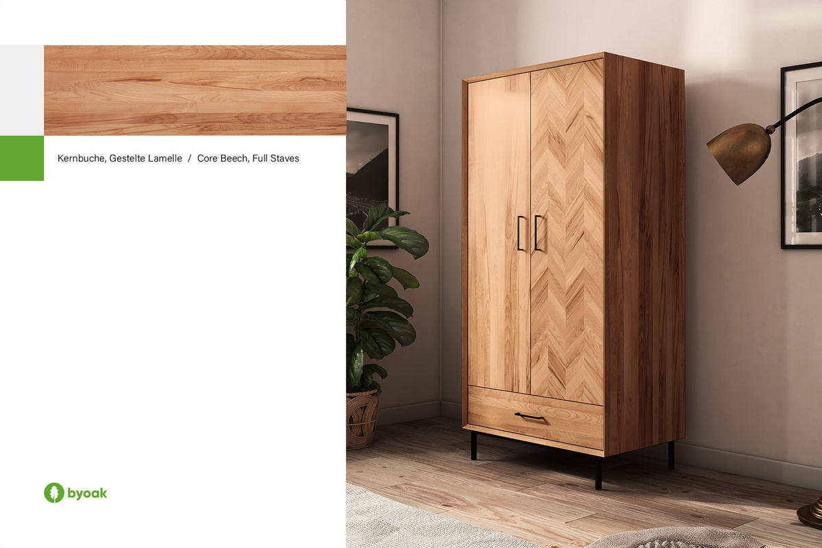 KLEIDERSCHRANK 2 TÜREN LEON Kernbuche - Kernbuche, Holz (97/196/45cm) - byoak