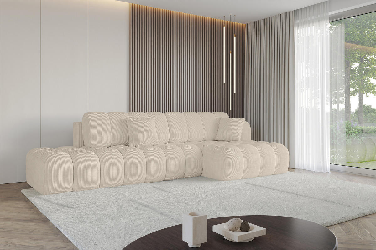 ECKSOFA mit Schlaffunktion Ottomane RECHTS OLEA-L2 321x164x75 Beige Cord - Schwarz/Cappuccino, Holzwerkstoff/Kunststoff (164/321cm) - ALTDECOR