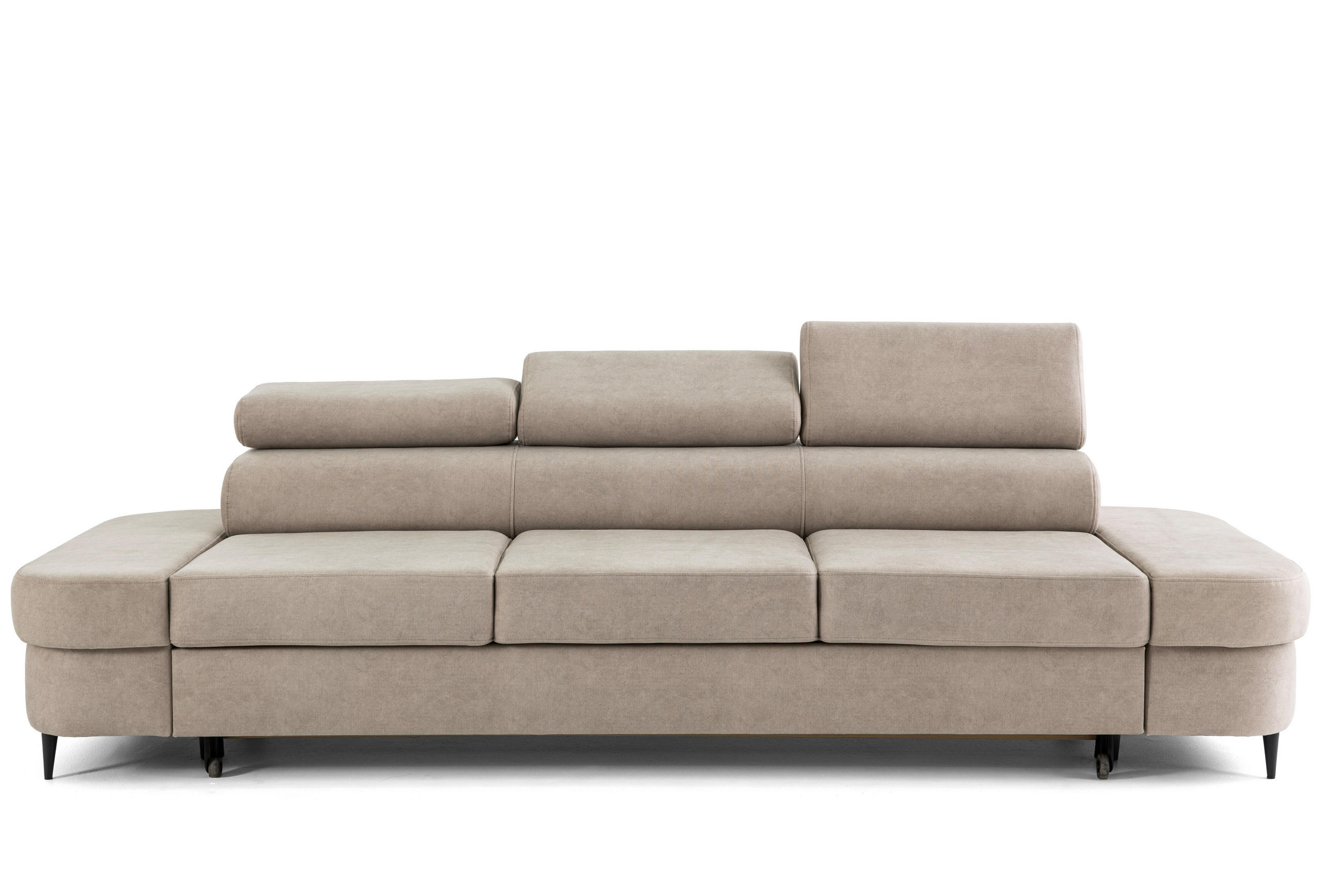 3-SITZER Sofa PRIAM mit Schlaffunktion 125x317 Velours Creme - Creme/Schwarz, Holz/Textil (278/95/102cm) - Muffo