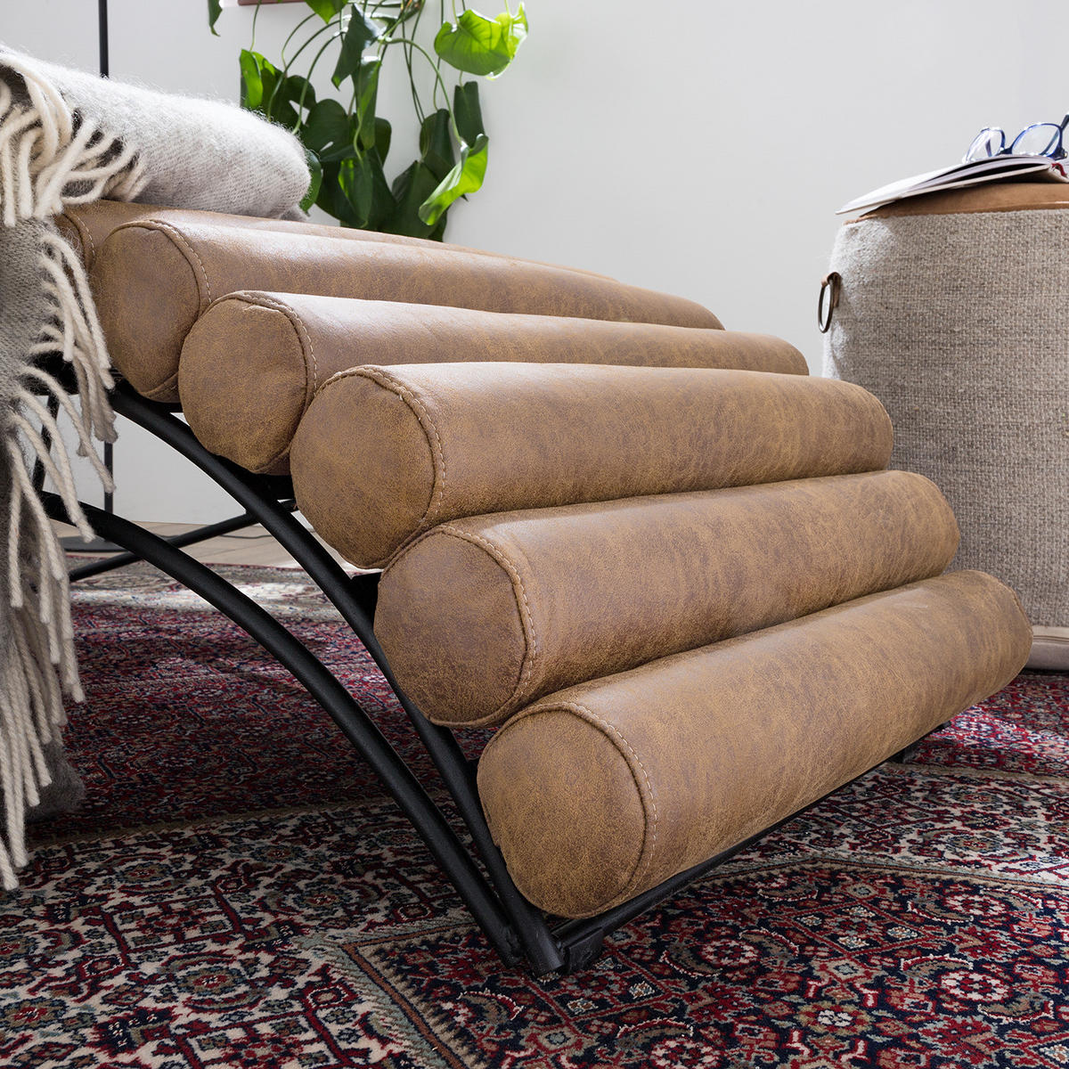 RELAXLIEGE - Antiklederlook - Graubraun, Textil (185/81/62cm) - home24