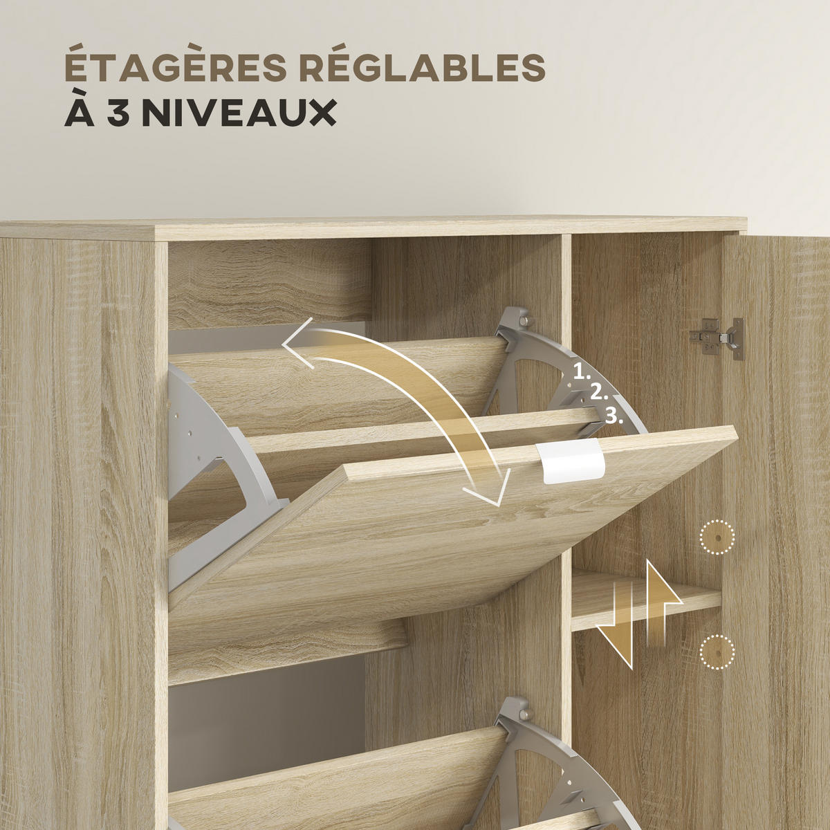 SCHUHSCHRANK DE-15005 4 Klapptüren & 2 Spiegel-Schränke Natur - Eichefarben, Holzwerkstoff (82/168/30cm) - ComfortXL