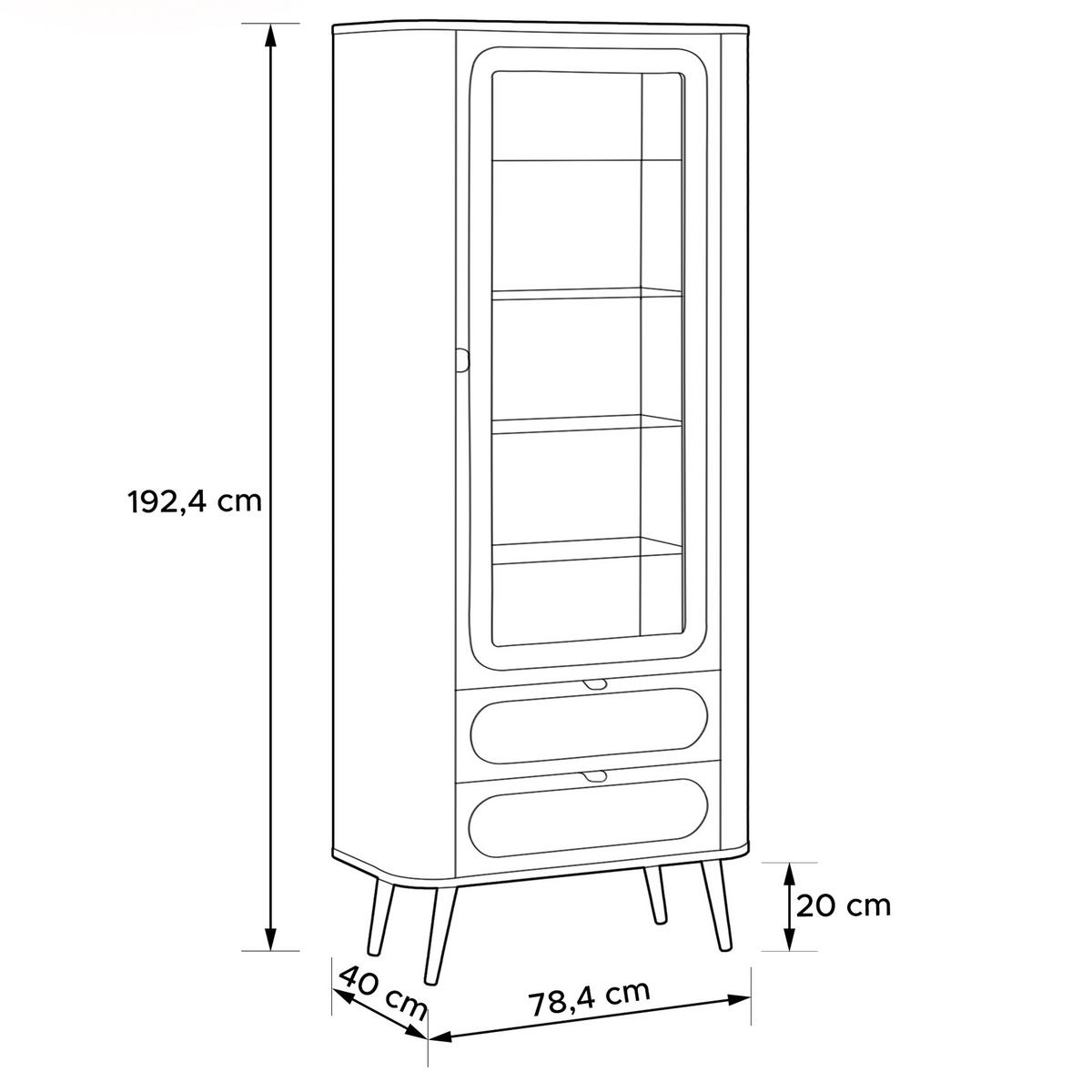 VITRINENSCHRANK LONA, mit Beleuchtung, Schwarz - Schwarz, Holzwerkstoff/Metall (78/192/40cm) - KONSIMO®