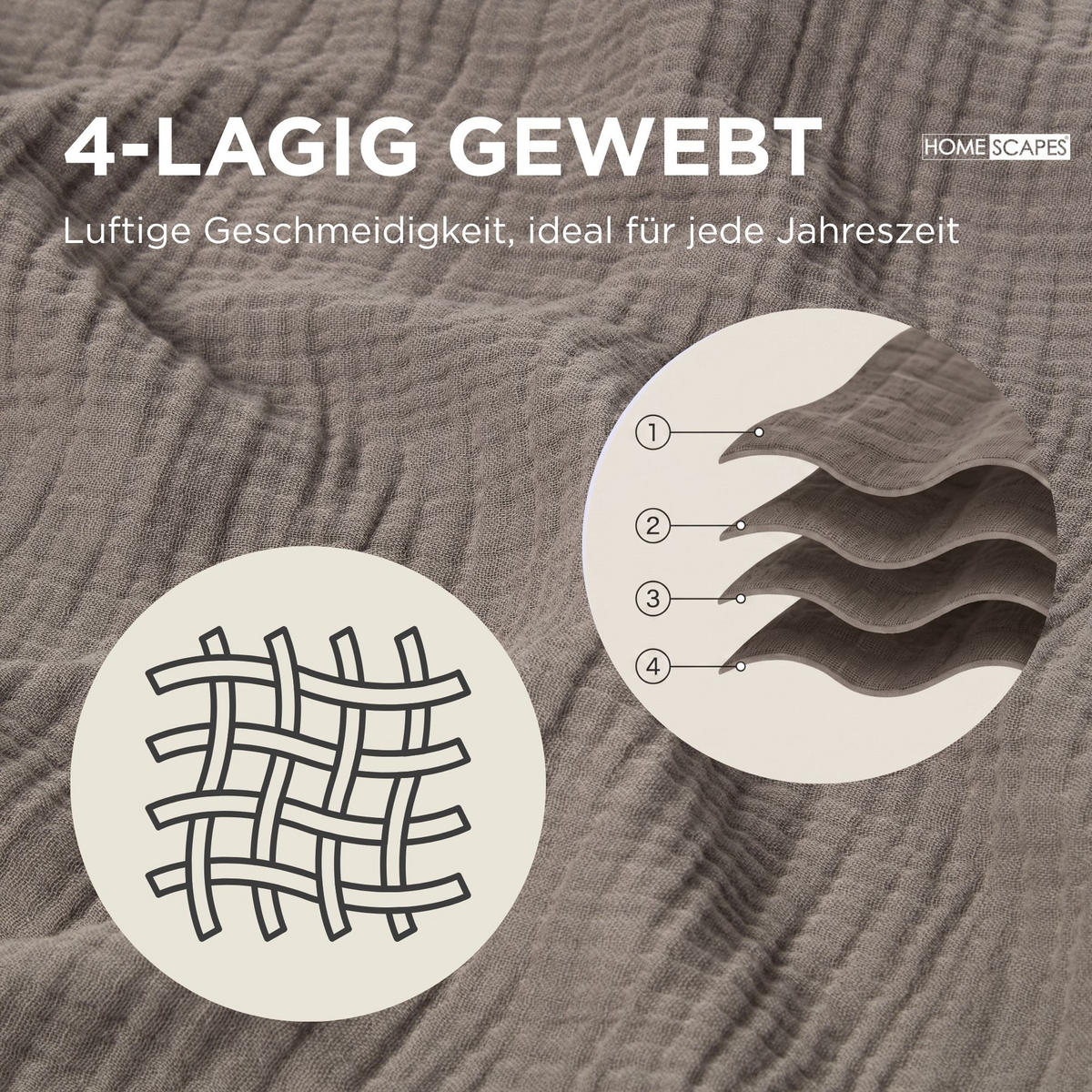 DEKOKISSEN Musselin grau mit Quasten, 45/45 cm - Grau, Textil (45/45cm) - Homescapes