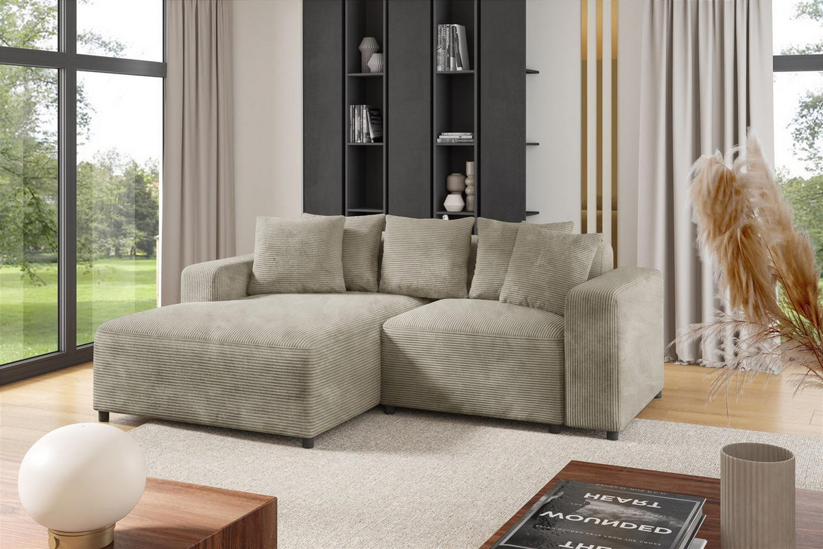 ECKSOFA Megan Xs In Stoff Poso - Beige, Holzwerkstoff/Textil (240/165cm) - Fun Möbel