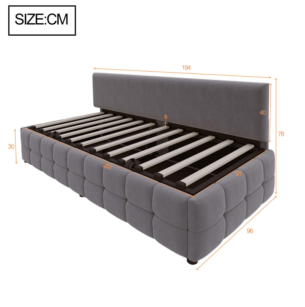 POLSTERBETT 90/200 cm Dunkelgrau aus Samt mit Stauraum - Grau, Textil (90/200cm) - OKMYHOME