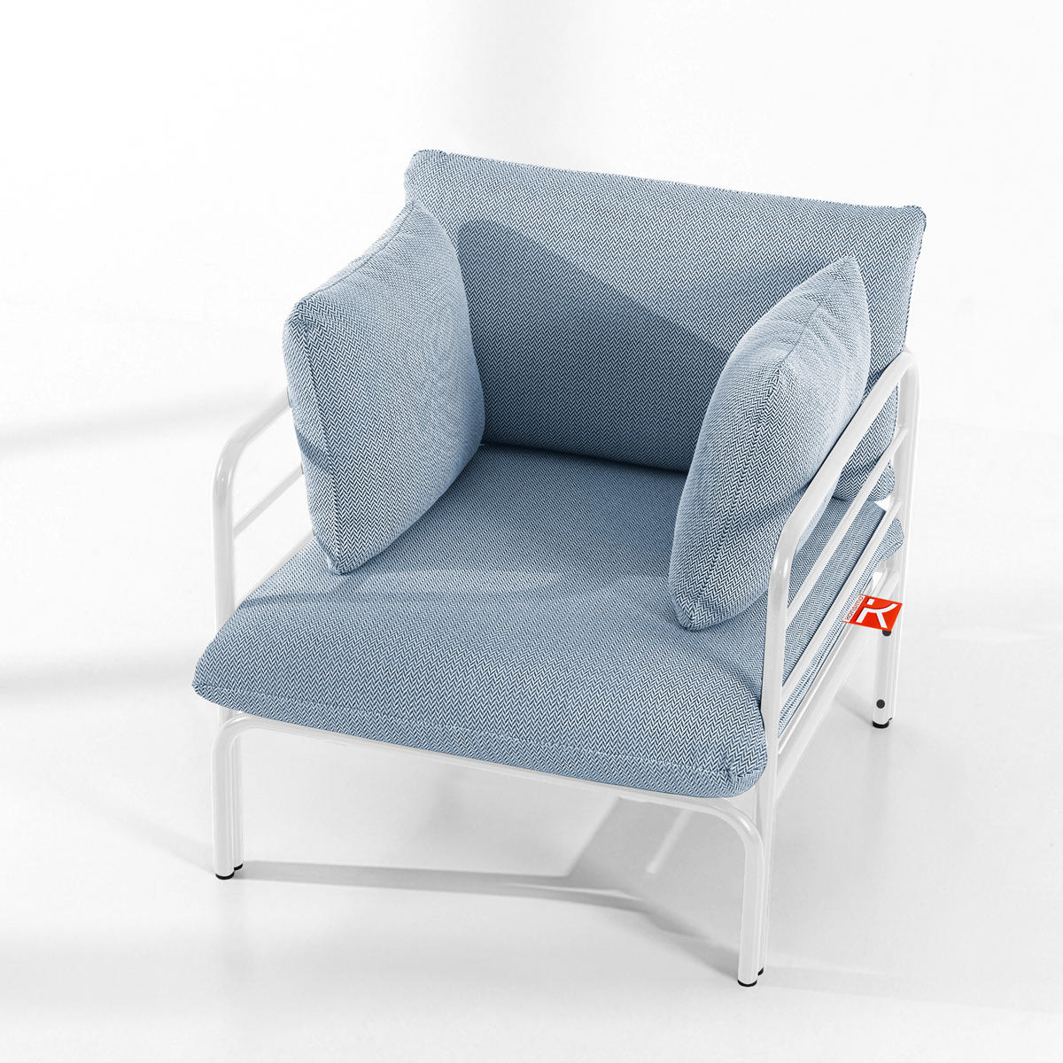 GARTENMÖBELSET RAMBE 4-tlg. 1x Tisch 2x Sessel 1x Sofa 2-Sitzer, mit Kissen, LOFT-STIL, Weiß - Blau/Weiß, Glas/Textil - KONSIMO®