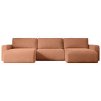 WOHNLANDSCHAFT mit Schlaffunktion und Bettkasten KLEEA-U - 347x143x83 cm Koralle Velours - Koralle/Schwarz, Holzwerkstoff/Kunststoff (347/83/143cm) - ALTDECOR