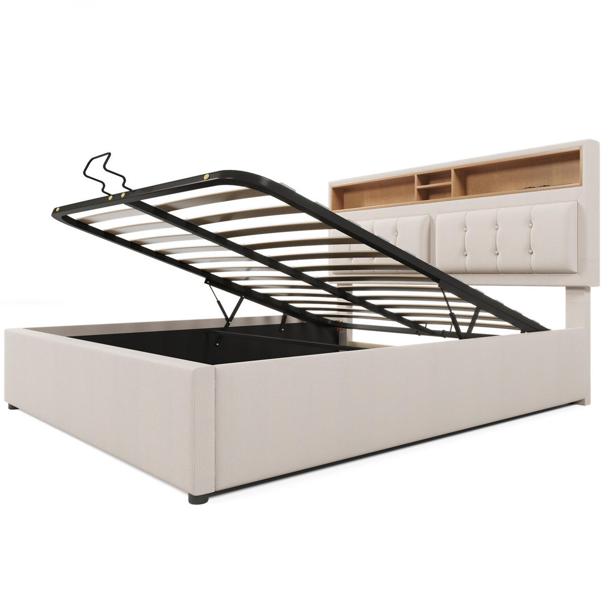 POLSTERBETT 140/200 cm Beige mit Stauraum, Matratze und USB- und Type-C-Anschlüssen - Beige, Textil (140/200cm) - Flora Grace
