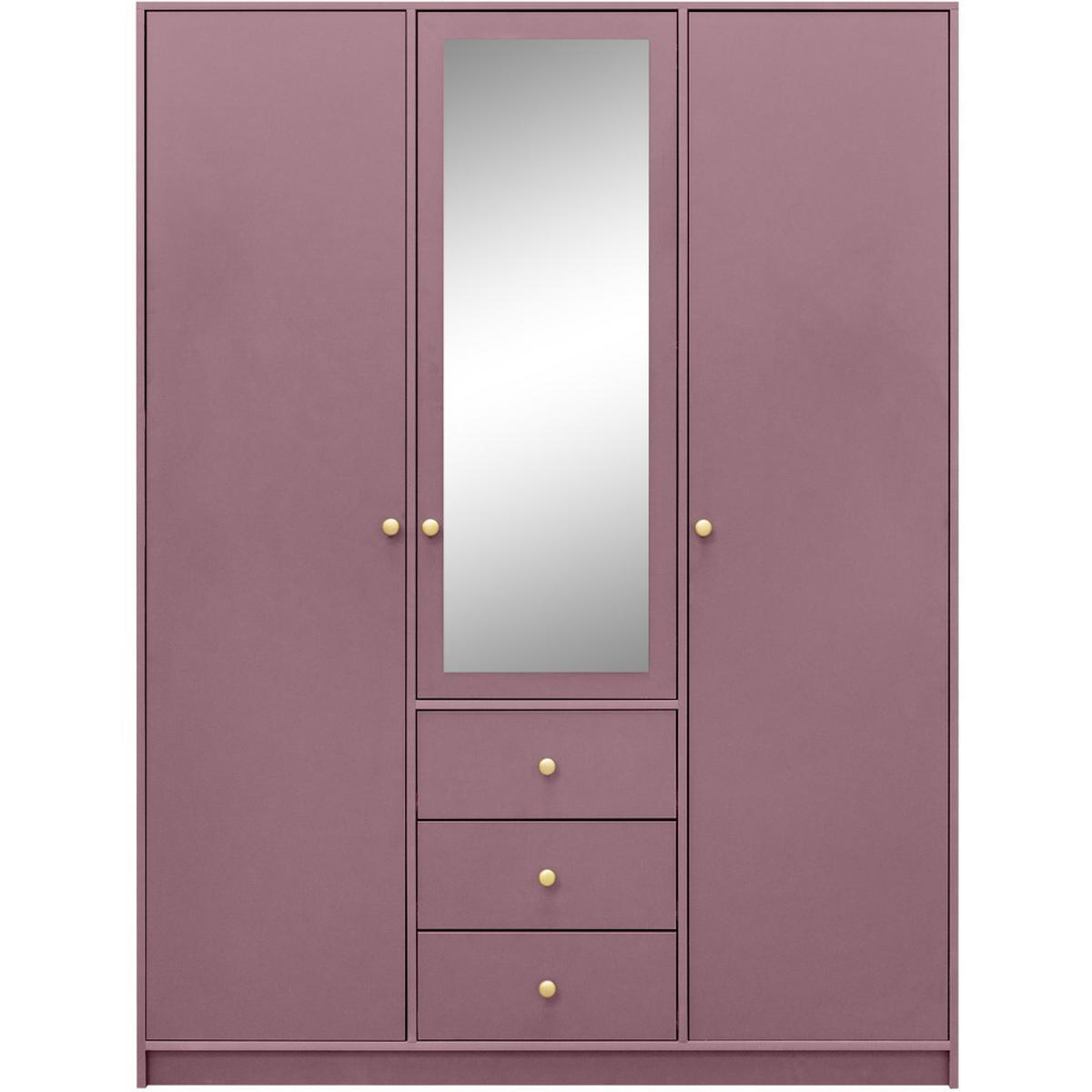 DREHTÜRENSCHRANK Solea Lux mit 3 Türen und 3 Schubladen, Pflaume - Pflaume/Goldfarben, Holzwerkstoff (150/200/57.5cm) - Beautysofa