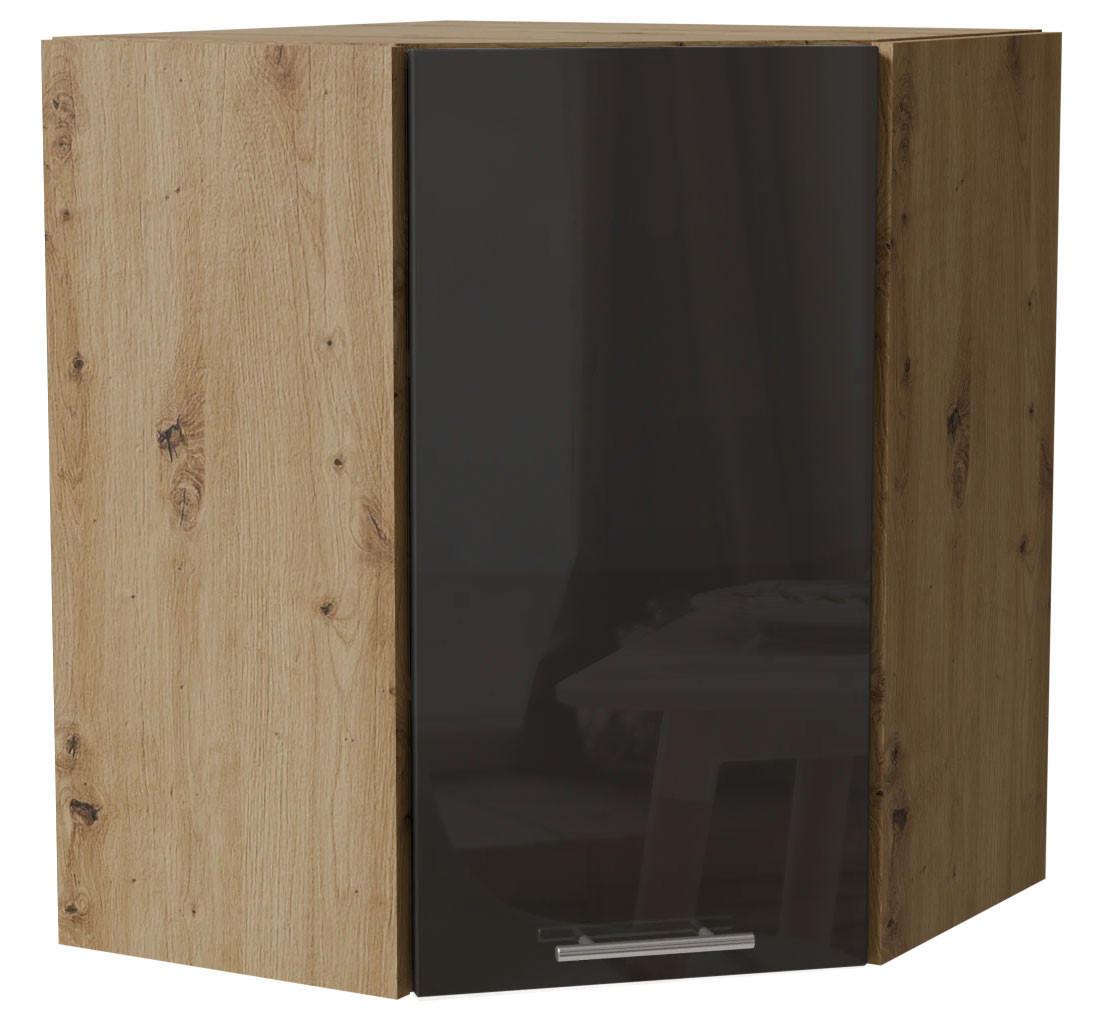 ECKHÄNGESCHRANK Essen W10/60 Graphit Hochglanz / Eiche Artisan Matt 60 / 60 / 72cm - Graphitfarben/Eiche Artisan, Holz/Holzwerkstoff (60/72/60cm) - Feldmann-Wohnen