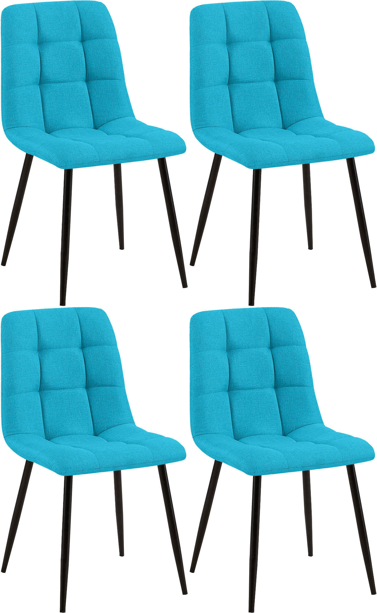 STUHL 4er Set Stoff Türkis - Türkis/Schwarz, Textil/Metall (45/84/55cm) - CLP