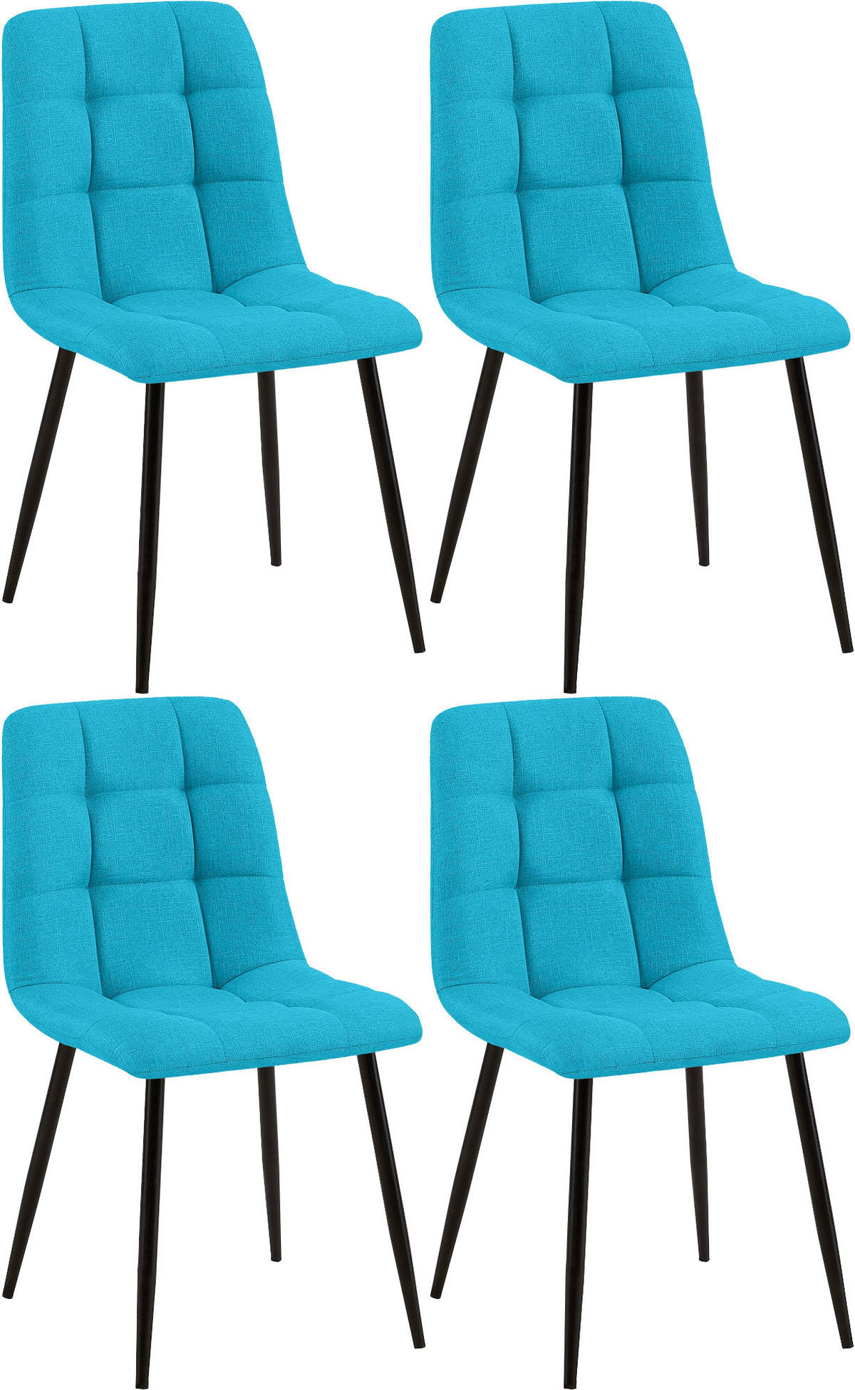 STUHL 4er Set Stoff Türkis - Türkis/Schwarz, Textil/Metall (45/84/55cm) - CLP