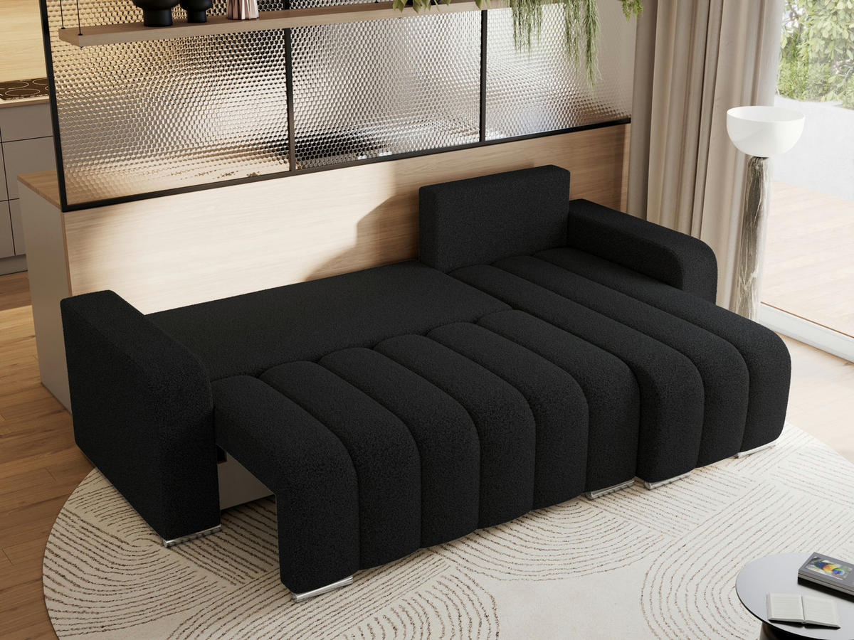 ECKSOFA KIRASSO L Schwarz Boucle - Schwarz/Grau, Textil (245/147cm) - MKS