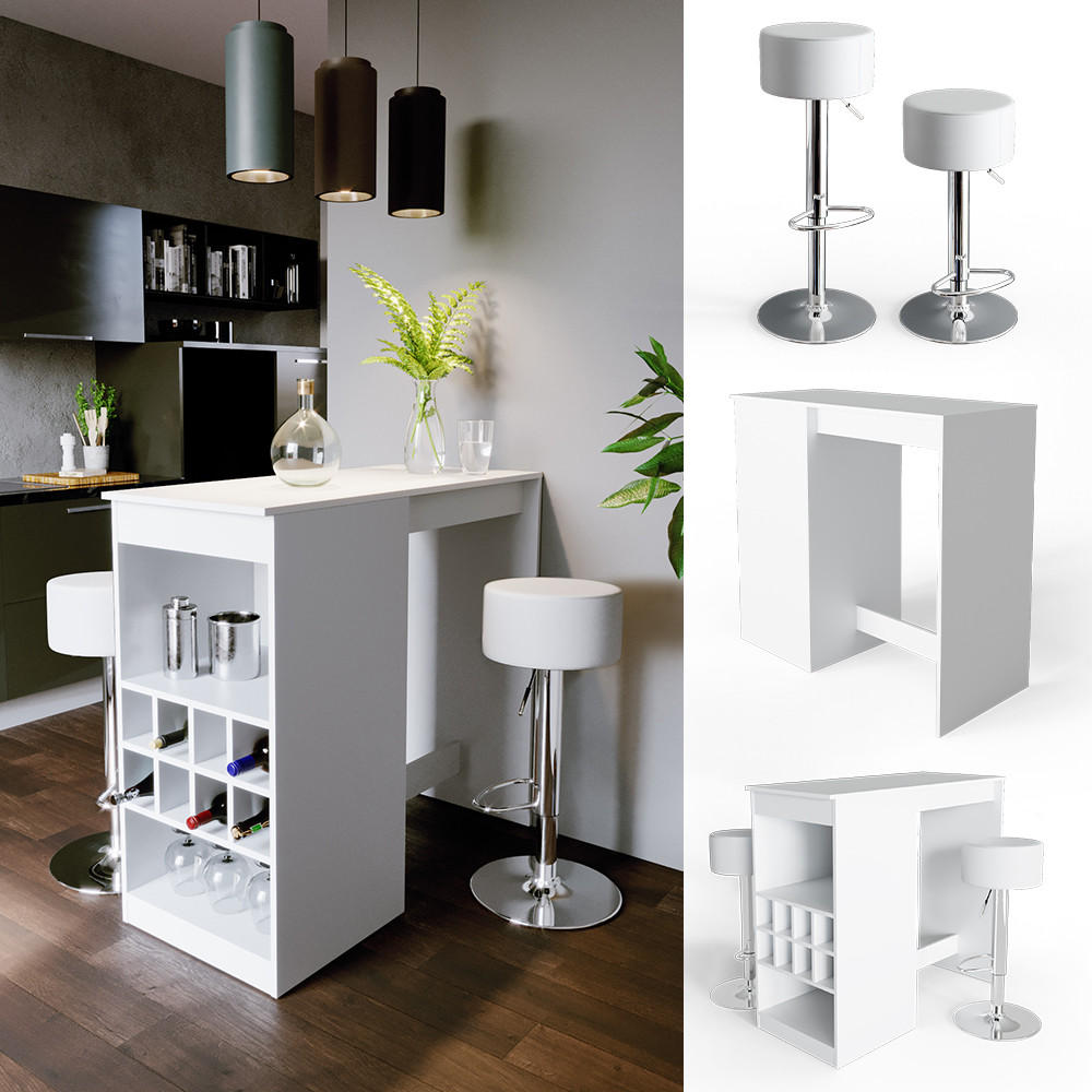 BARTISCH-SET Ross Weiß 115 x 50 cm mit 2 Barhockern - Weiß, Holzwerkstoff (115/104.6/50cm) - Vicco