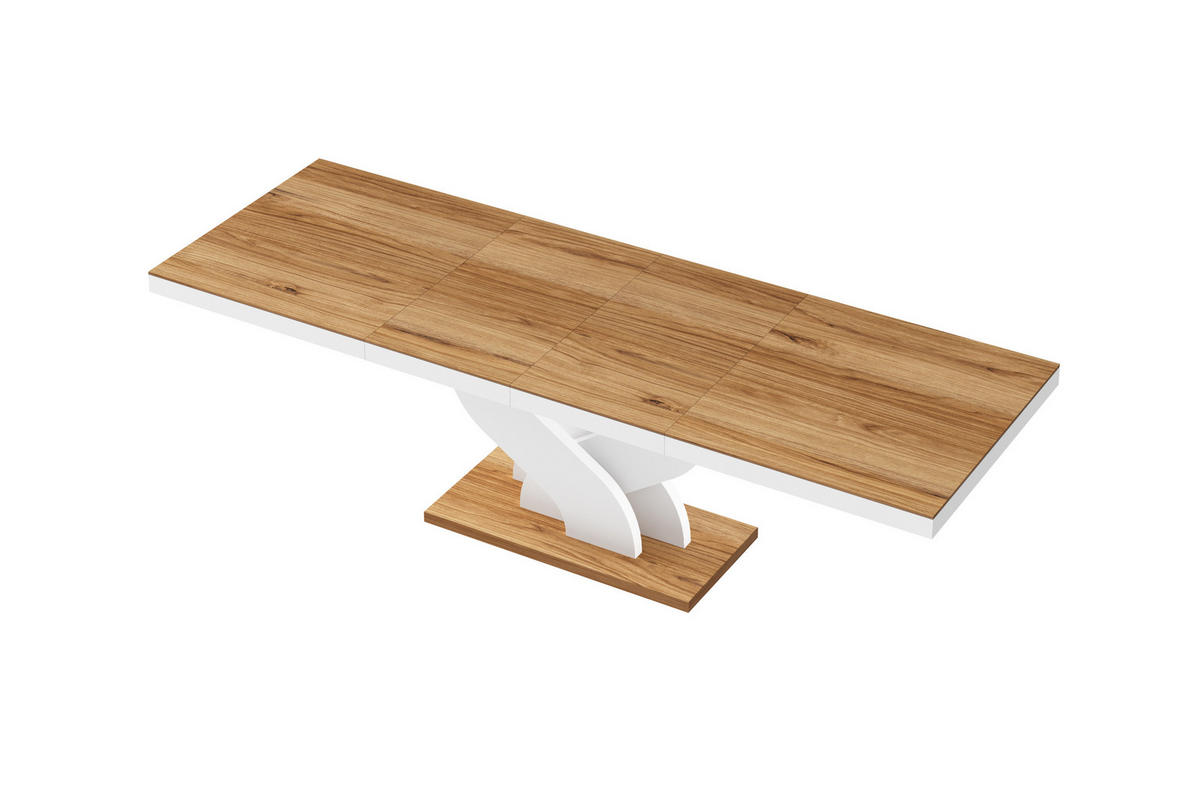 ESSTISCH rechteckig Alteiche - Weiß Hochglanz ausziehbar 160-256 cm - Alteiche/Weiß Hochglanz, Holzwerkstoff (89/160/74cm) - designimpex
