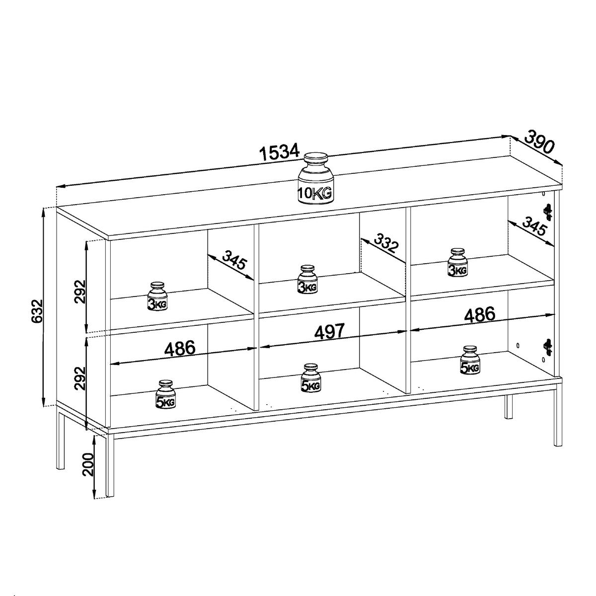 SIDEBOARD Laval K154 – Kaschmir mit Lamellen - Kaschmir, Glas/Holzwerkstoff (154/83/39cm) - Komodee