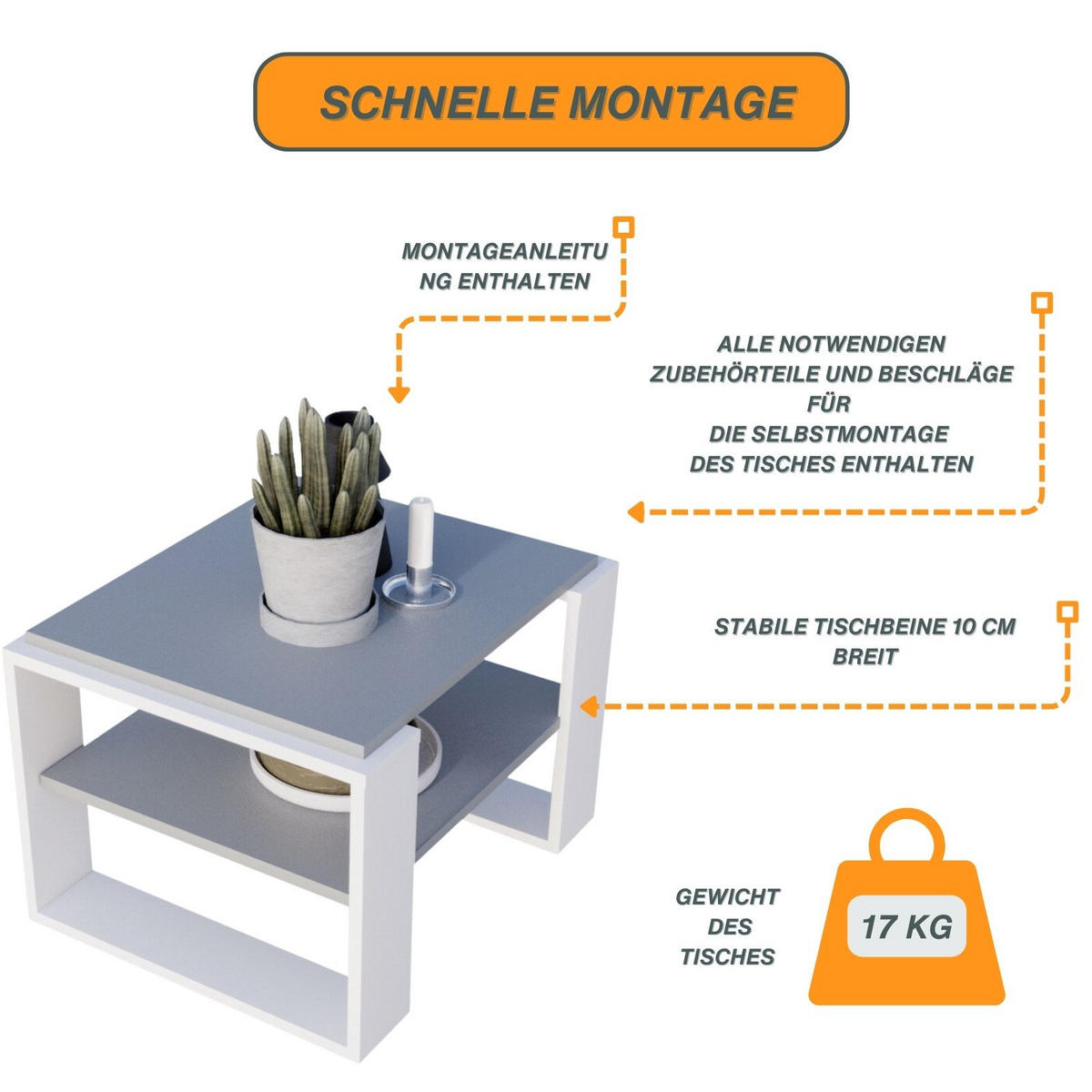 COUCHTISCH Kaja63 63/42/53,8 - Dunkelgrau/Weiß, Holzwerkstoff (54/63/42cm) - RAUMHIRSCH FURNITURE