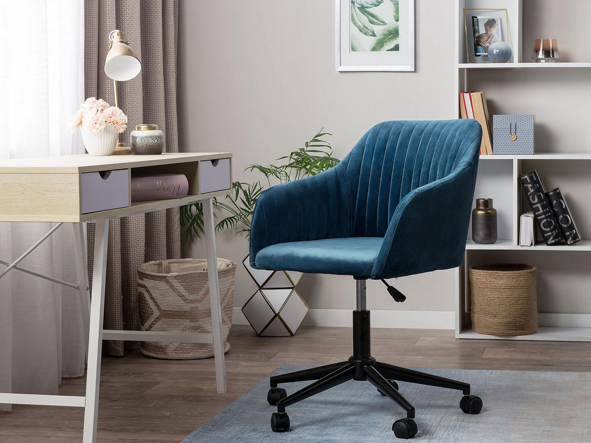 BÜRODREHSTUHL Polyester Blau Venice - Blau, Kunststoff/Textil (64/89/45cm) - Beliani