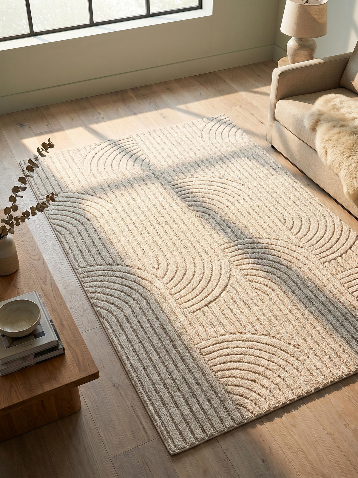 TEPPICH Flachgewebe LANGAU in Creme, mit geometrischen Bögen, 240 x 340 cm - Beige, Textil (340/240cm) - KADIMA DESIGN
