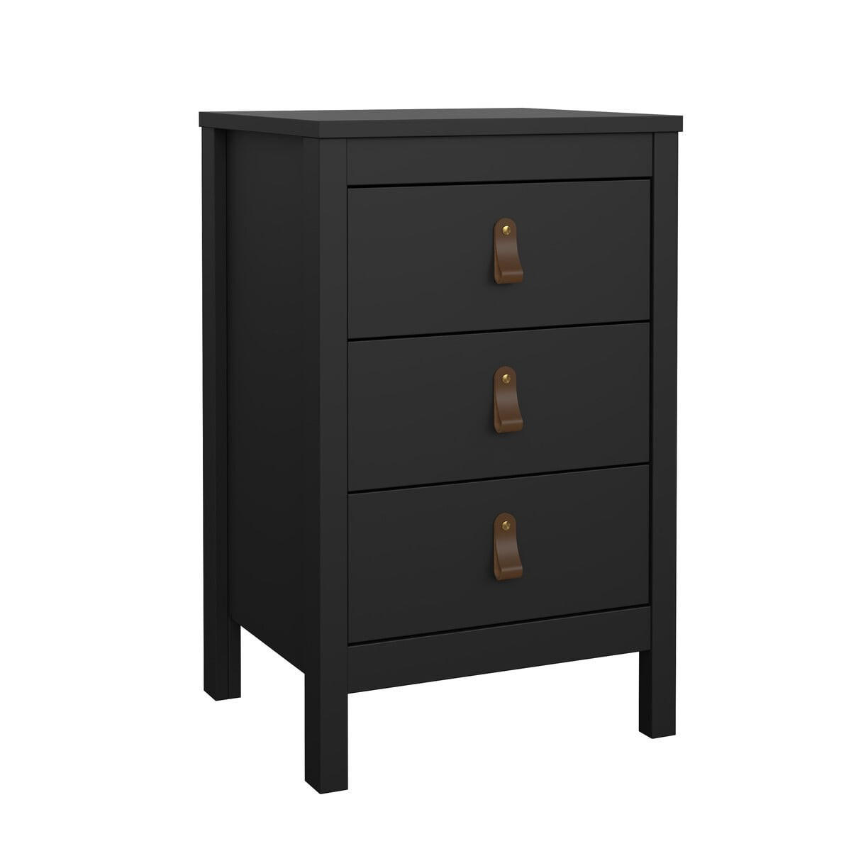 NACHTTISCH mit 3 Schubladen matt schwarz barcelone 43,8/38,4/70,1 cm - Schwarz, Holzwerkstoff (38.4/70.1/43.8cm) - Calicosy