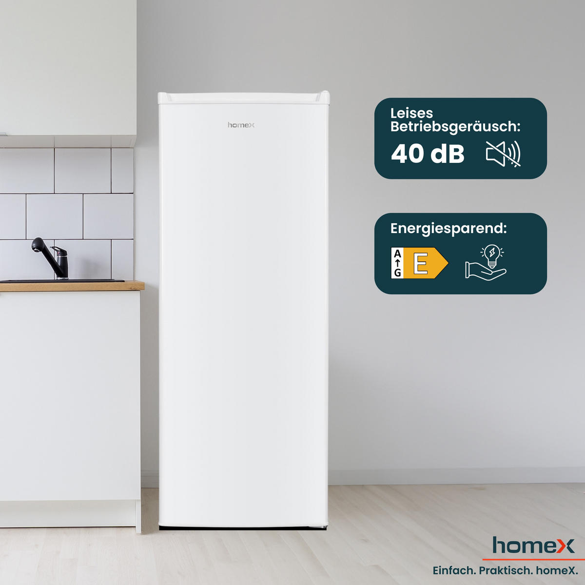 GEFRIERSCHRANK groß - 168L Nutzinhalt, 4-Sterne Gefrieren, freistehend, leise, weiß - Weiß, Kunststoff/Metall (54.4/142.6/57.1cm) - homeX