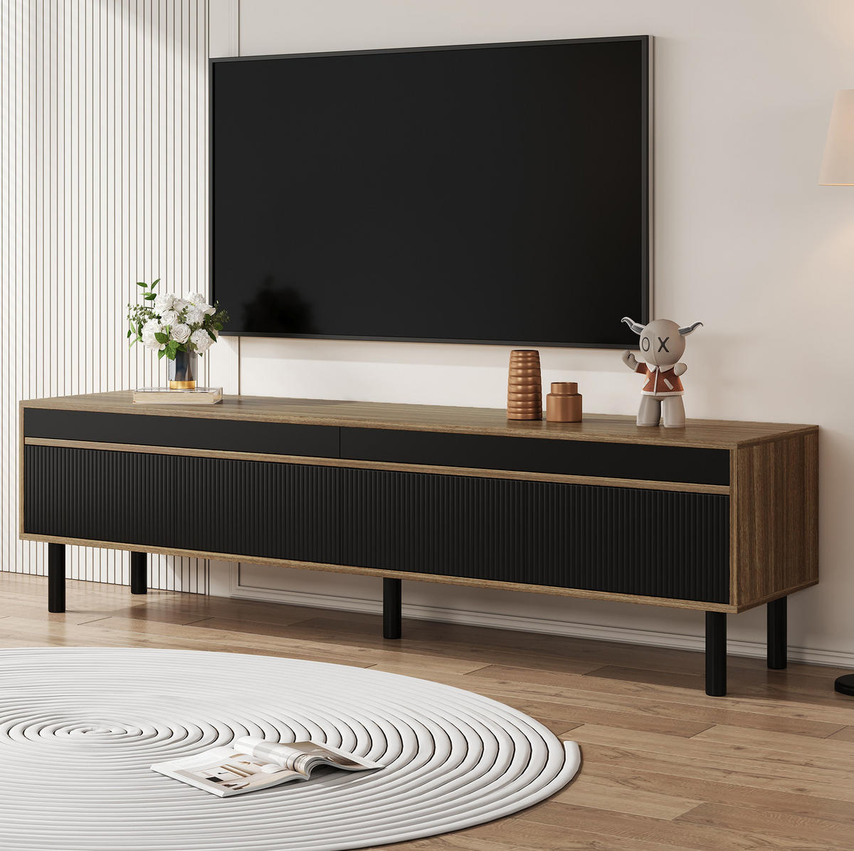 TV-SCHRANK mit 4 Türen 170 x 38 x 47,7 cm Schwarz/Natur - Schwarz, Holzwerkstoff (38/47/170cm) - Beauniv
