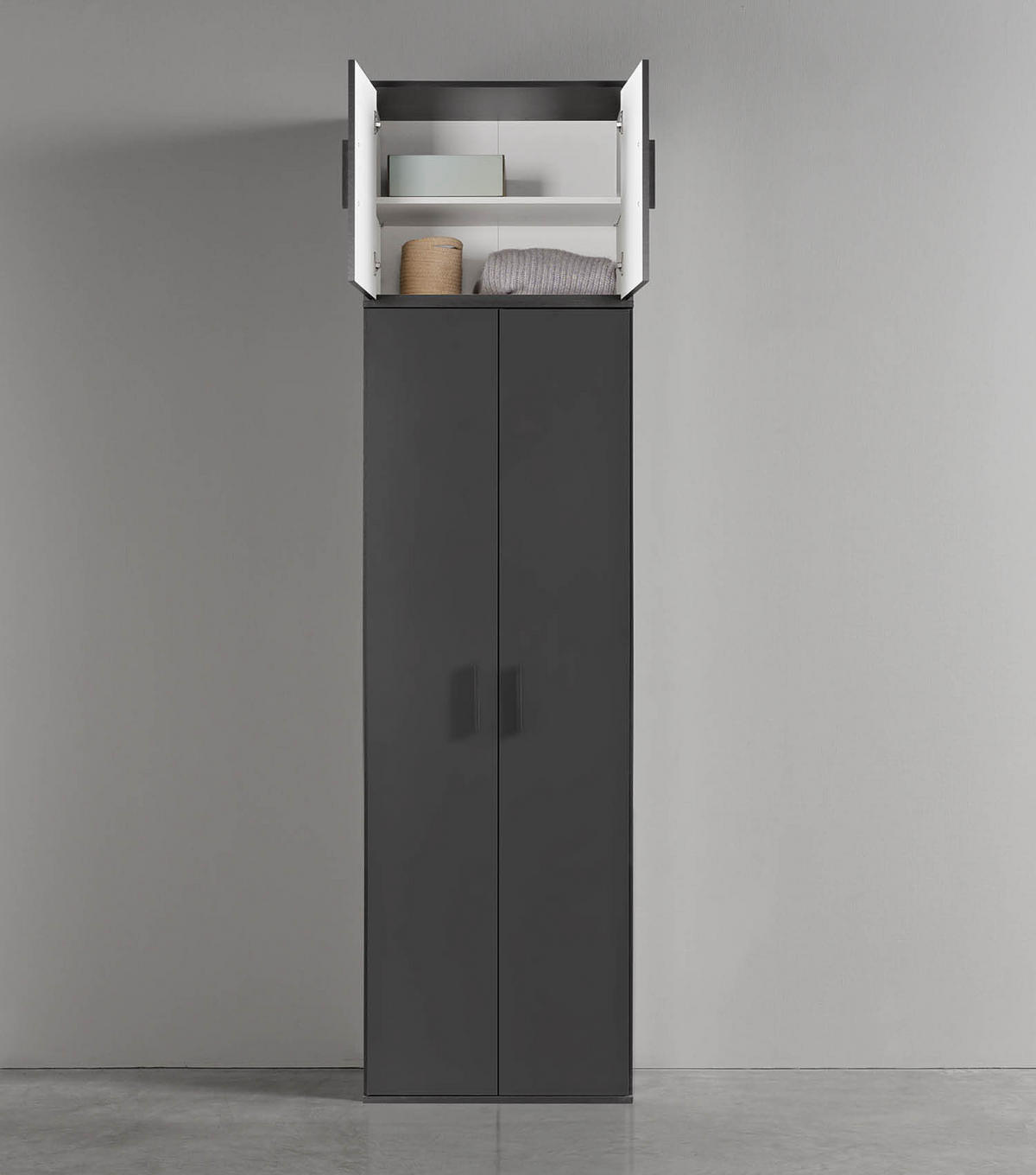 MEHRZWECKSCHRANK Der Extralange - Anthrazit/Schwarz, Holzwerkstoff (60/230/34cm) - Mokebo