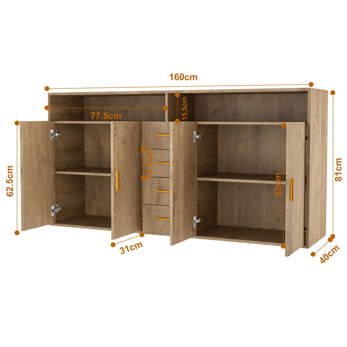 SIDEBOARD in 160/81/40cm - Walnussfarben, Holzwerkstoff/Metall (160/81/40cm) - HOMAVO