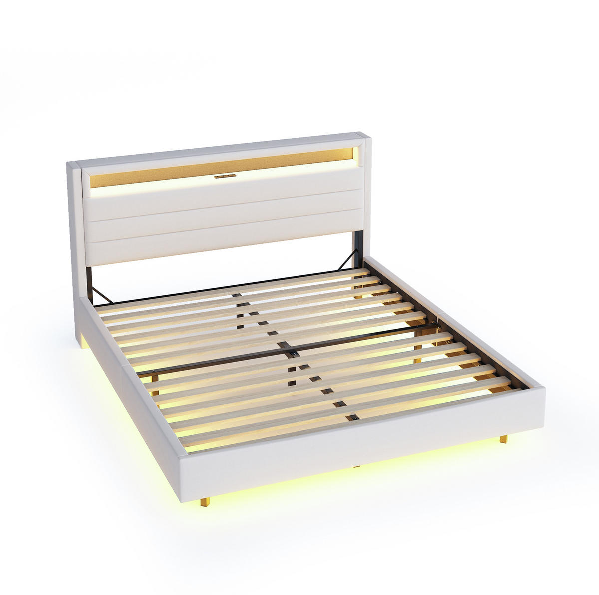 POLSTERBETT mit USB-Steckdose und LED 160x200 cm Beige - Beige, Metall (160/200cm) - Meubliv