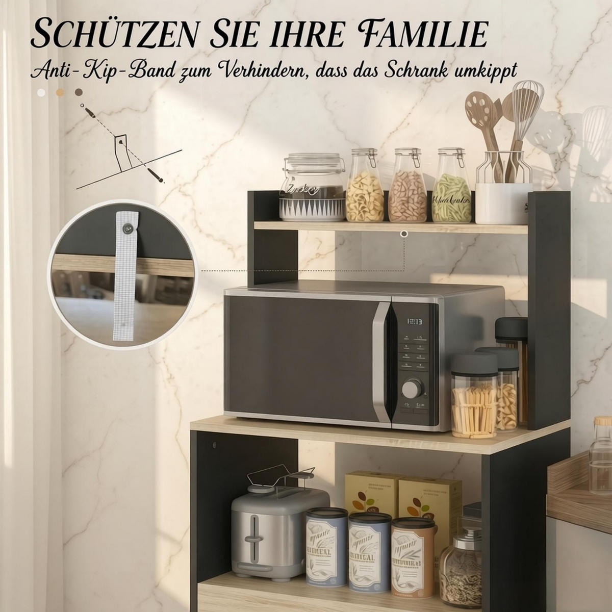 BUFFET DE-38820 60/40/131 cm Mikrowellenfach und Schublade Schwarz - Schwarz, Holzwerkstoff (60/131/40cm) - ComfortXL