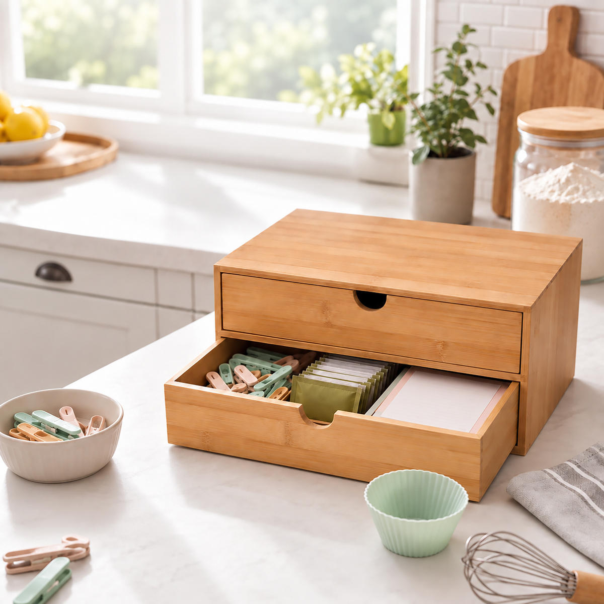 SCHUBLADENBOX Natur Bambus - Hellbraun, Holz (21/33/13.5cm) - Relaxdays