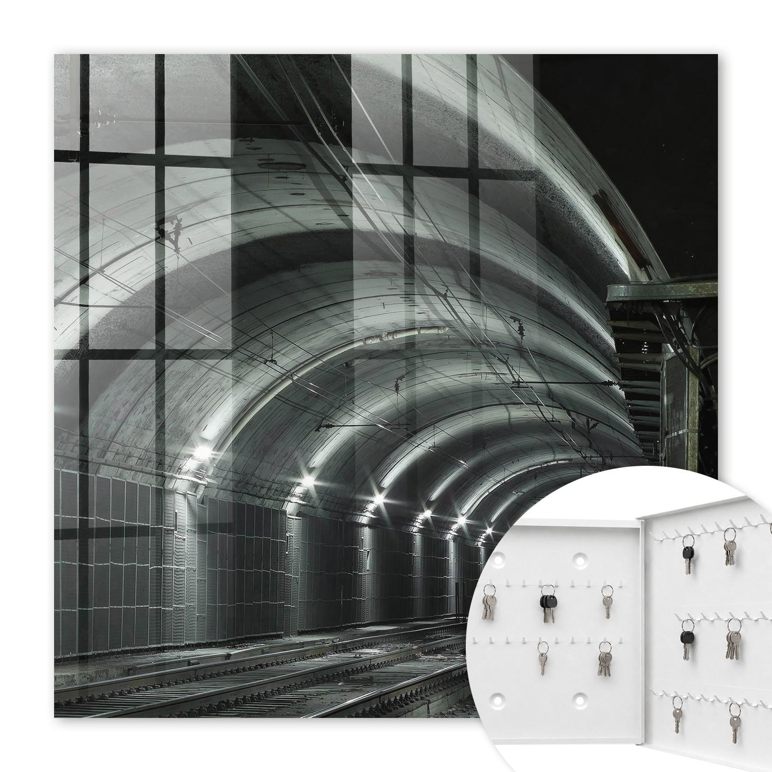 SCHLÜSSELBOX Weiß 30x30 cm – Türöffnung nach rechts - Eisenbahntunnel - Grau, Metall (30/30/5cm) - TULUP