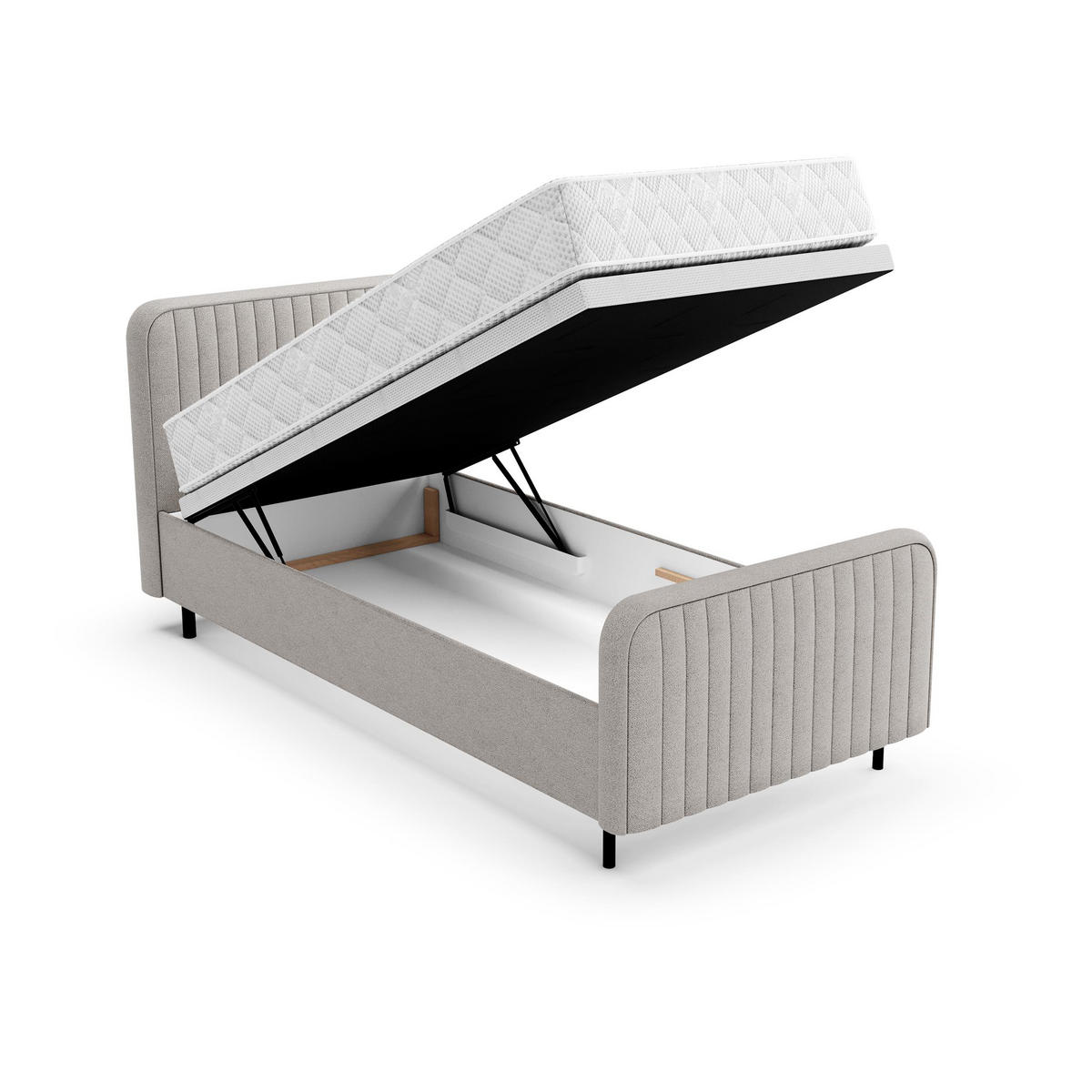 POLSTERBETT Lami 90x200, Einzelbett mit Bettkasten und Taschenfedernmatratze 20 cm, Dunkelbeige - Sandfarben/Schwarz, Textil/Metall (90/200cm) - Beautysofa